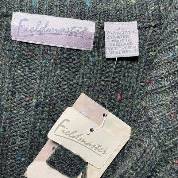 NEW Fieldmaster Ribbed Marled Knit Wool Blend Zip Up Cardigan Olive Green XL - Picture 4 of 9